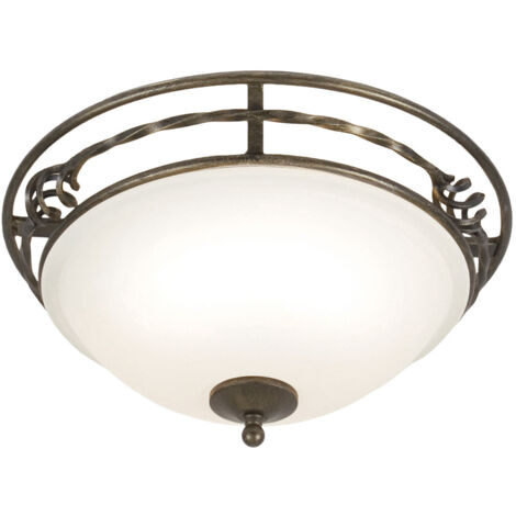 Deckenleuchte Wohnzimmerlampe Lampe Eisen Glas Schwarz-Gold D 36,5 cm 2 Flammig