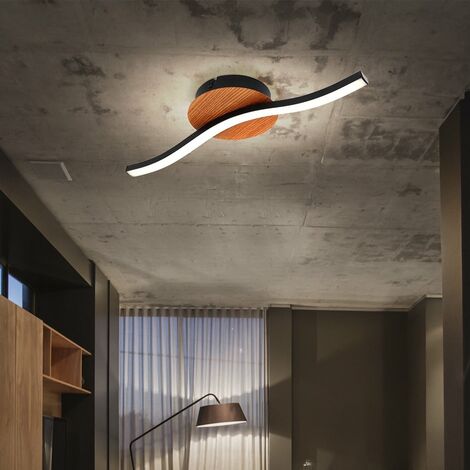 Deckenleuchte Wohnzimmerlampe LED Holz Deckenlampe schwarz Deckenlampe Schlafzimmer, Metall Acryl ,1x LED 6W 500Lm 3000K, LxBxH 39,5x13x7 cm