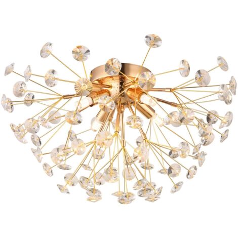 Deckenleuchte Wohnzimmerleuchte Deckenlampe 4-Flammig Kristall klar G9 gold