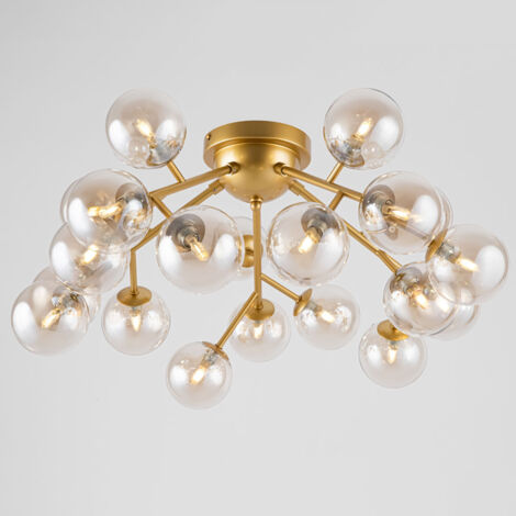 Deckenleuchte Wohnzimmerleuchte Deckenlampe Metall Glas Gold Bernstein D 75 cm