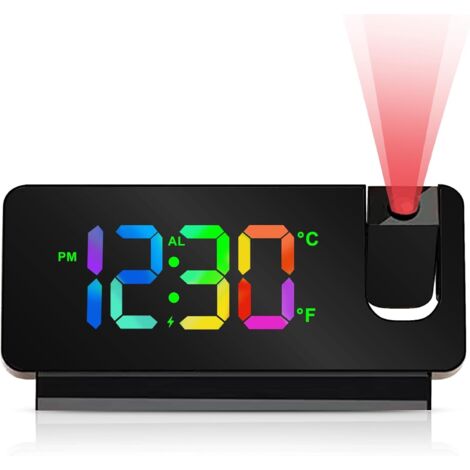 Deckenprojektor-Wecker, 180°-Digitalprojektor-Wecker, LED-Digitaluhr mit Schlummerfunktion, Temperatur, 12/24-Stunden-Format, USB-betrieben, für Schlafzimmer
