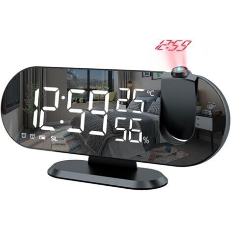 Deckenprojektor-Wecker, Projektionswecker, Digitaluhr mit 180°-Projektor, 7-Spiegel-Display, 4 Helligkeiten, einstellbare Temperatur und Luftfeuchtigkeit, Schlummerdatum, Schlafzimmer, Zuhause, Büro