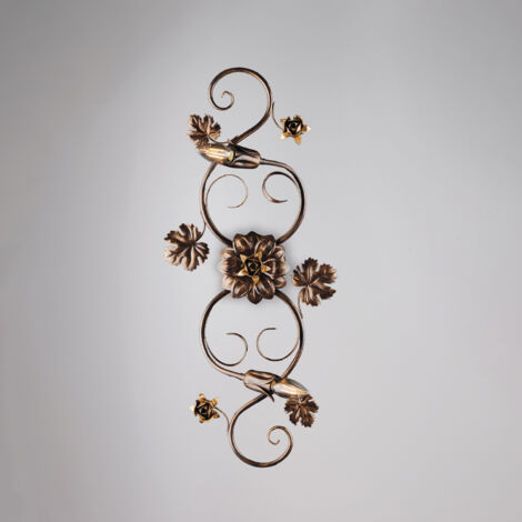 Deckenrosette aus Eisen mit zwei Lichtern braungold 73x2x h17 cm