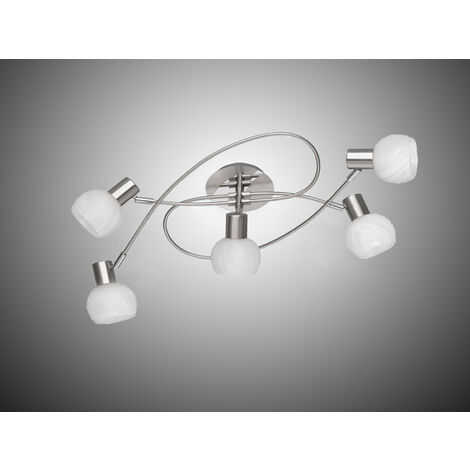 Deckenstrahler ANTIBES 5-flammig Silber Chrom & Glas Alabaster, Breite 64,4cm