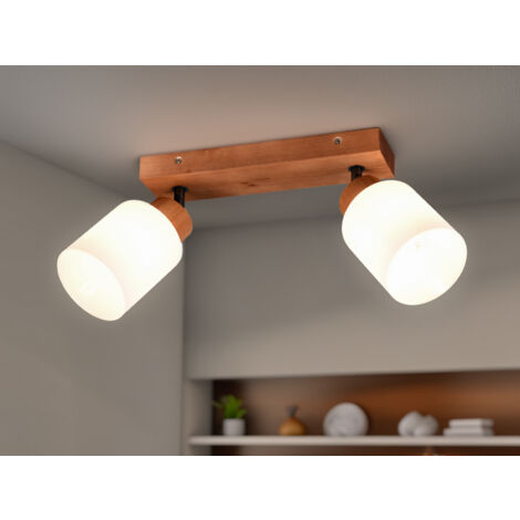 Deckenstrahler ASSAM 2 flammig Korpus Holz & Glasschirme Weiß, Breite 30cm
