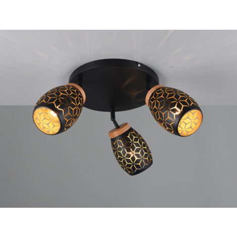 Deckenstrahler BIDAR Schwarz Gold 3-flammig mit Stanzmuster, Ø58cm