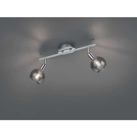 Deckenstrahler BREST 2-flammig Chrom mit Rauchglas, Breite 40cm