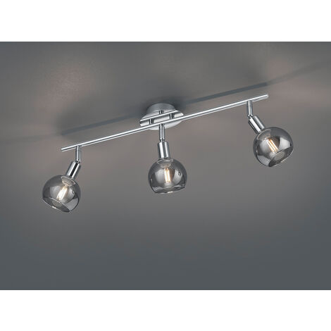 Deckenstrahler BREST 3-flammig Chrom mit Rauchglas, Breite 58cm