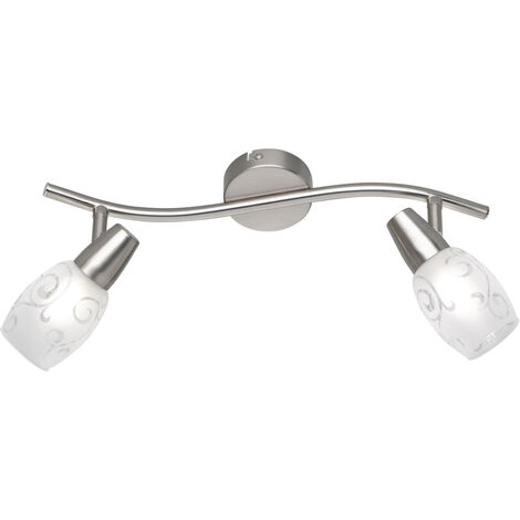 Deckenstrahler COLMAR 2-flammig Silber mit Dekorglas satiniert, Breite 39cm
