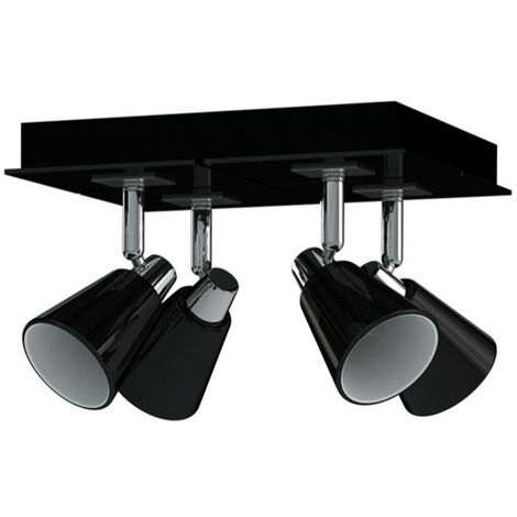 Deckenstrahler KYRA 4-flammig, Chrom / Glas Schwarz, Quadrat 24cm