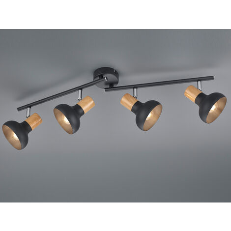 Deckenstrahler LATIKA aus Metall in Schwarz & Holzoptik, Breite 71cm