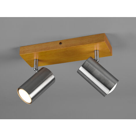 Deckenstrahler MARLEY Silber mit Holz 2-flammig, Breite 25cm