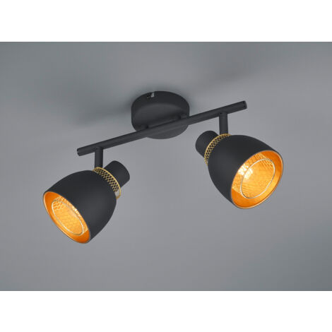 Deckenstrahler PUNCH 2-flammig Schwarz Gold mit Drahtgeflecht, Breite 28cm