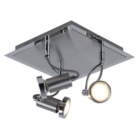 Deckenstrahler schwenkbar LED Deckenleuchte Spots silber Chrom eckig Deckenlampe 3-flammig zum verstellen, Chrom, Stahl gebürstet, 3x 3W 3x 240Lm warmweiß, LxB 23x23 cm
