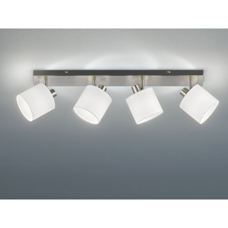 Reality Leuchten - Deckenstrahler Tommy 4-flammig Silber, Stoffschirme Weiß, Breite 70cm
