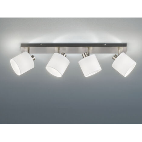 Deckenstrahler TOMMY 4-flammig Silber, Stoffschirme Weiß, Breite 70cm