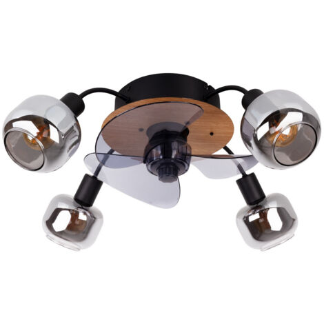 Deckenventilator Deckenleuchte Lüfter Fernbedienung 4x E14 Glas rauch schwarz
