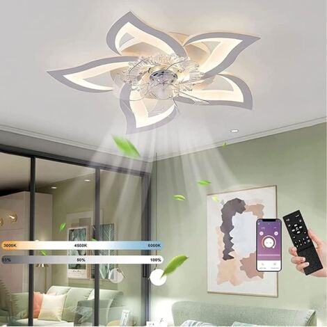 DELAVEEK Deckenventilator Dimmbare 50W mit Fernbedienung Moderne Kreative Blumenform Deckenlampe Für Wohnzimmer Schlafzimmer Esszimmer Büro Weiß