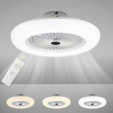 Deckenventilator mit Beleuchtung und Fernbedienung, Dimmbar Deckenlampen für Wohnzimmer Esszimmer Schlafzimmer - Weiß