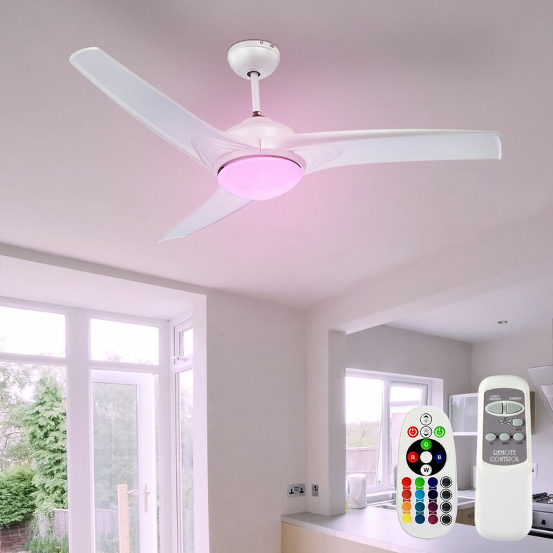 LED Deckenventilator mit Beleuchtung Deckenleuchte RGB-Farbwechsler Dimmbar mit Fernbedienung 3-Stufen Einstellbare Windgeschwindigkeit Leise