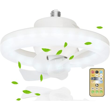Deckenventilator mit Licht und Fernbedienung, leiser Deckenventilator mit E27-Fassung, Deckenventilatorlicht, 360°-Drehung, 3 Geschwindigkeiten, Timing (26 cm  17 cm)