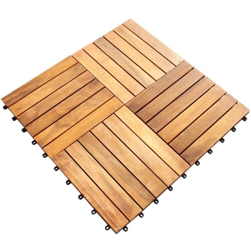 Monster Shop - Decking Tiles Wooden Interlocking Boards Square Garden Patio Balcony Roof Terrace Hot Tub Flooring Acacia Wood Deck Tile Flooring