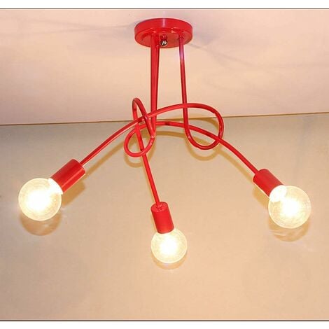 AXHUP Deckleuchte 3 Flammig Vintage Industriell Stil Deckenlampe Spinne Eisen Kronleuchter mit E27 Fassung Innen für Wohnzimmer Schlafzimmer (Rot)