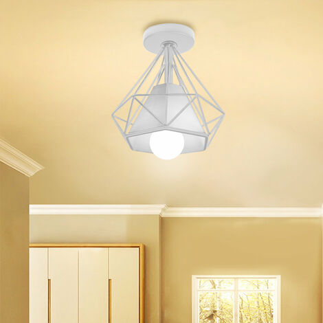 Deckleuchte Diamant Vintage Industriell Stil Deckenlampe mit Ø20cm Lampenschirm Innen E27 Fassung für Wohnzimmer Schlafzimmer Flur Weiß 1PCS