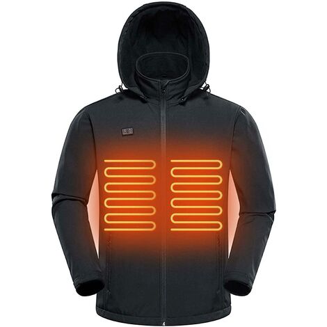 Deckon Unisexe Hommes Capuche Amovible Veste Chauffante Polaire Imperméable Chauffage Manteau Résistant À L'usure Shell Électrique Parka Survêtement - Noir 1 Large