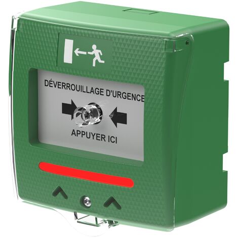 Déclencheur manuel SHOK vert 2 contacts buzzer LED - SEWOSY - SHOKV3FR