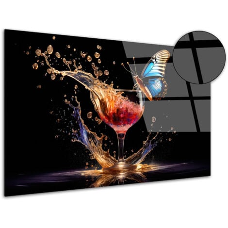 DECLINA, Tableau plexiglas déco Verre cocktail et papillon