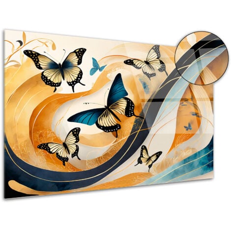 DECLINA, Tableau plexiglas Papillons et fond Abstrait