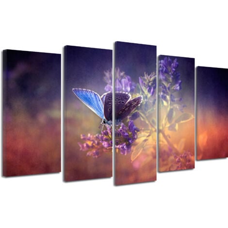 DECLINA, Tableau toile imprimée, animaux, Tableau décoratif papillon couleurs, 150x80 cm
