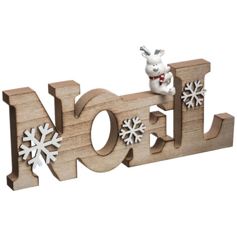 Déco à poser Noël lettres en bois avec flocons blancs L 30 cm – Bois MDF et polyrésine – Décoration festive intérieure