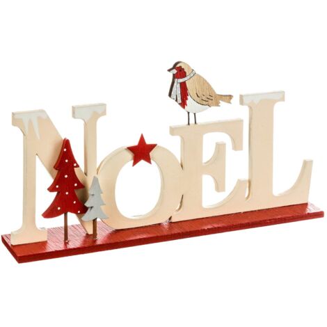 Déco à poser NOEL lettres en Bois avec sapin rouge L 22.5 cm - Feeric Christmas
