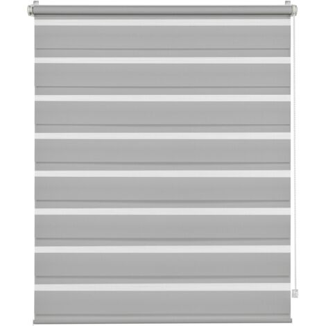 Deco Company, Tenda a Rullo Doppia a Incastro, Catenella Laterale, Bande Trasparenti e opache, incl. Materiale di Montaggio, Poliestere, Grigio Chiaro, 90 x 150 cm