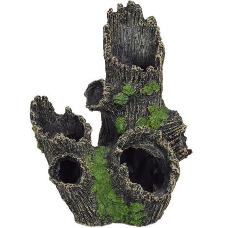 Déco d’Aquarium, Tronc d’Arbre, Apparence Naturelle, cachette, Accessoire Terrarium, 16,5 x 15,5 x 11 cm, Noir