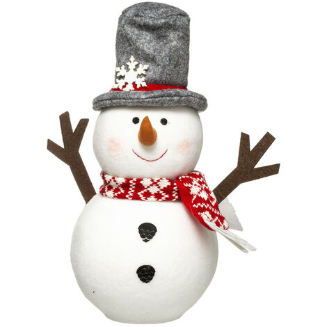 EHLIS Déco de Noël Bonhomme de neige chapeau gris et écharpe rouge H 34 cm - Feeric Christmas