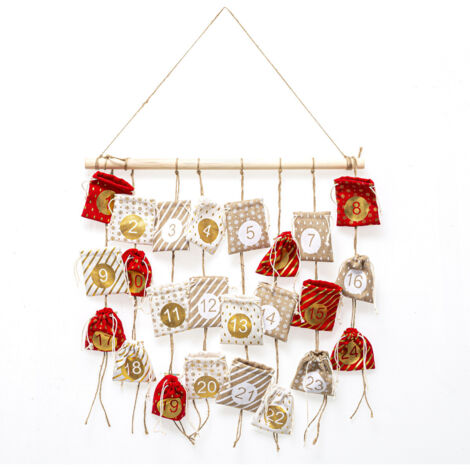 Déco de Noël Calendrier de l'Avent  24 Pochons rouge et doré H 60 cm - Feeric Christmas