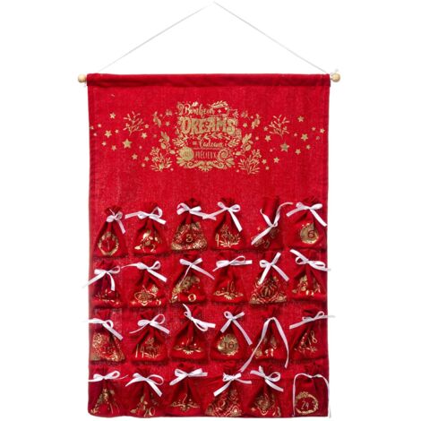 Déco de Noël Calendrier de l'Avent en tissu Rouge avec 24 Pochons H 65 cm - Feeric Christmas