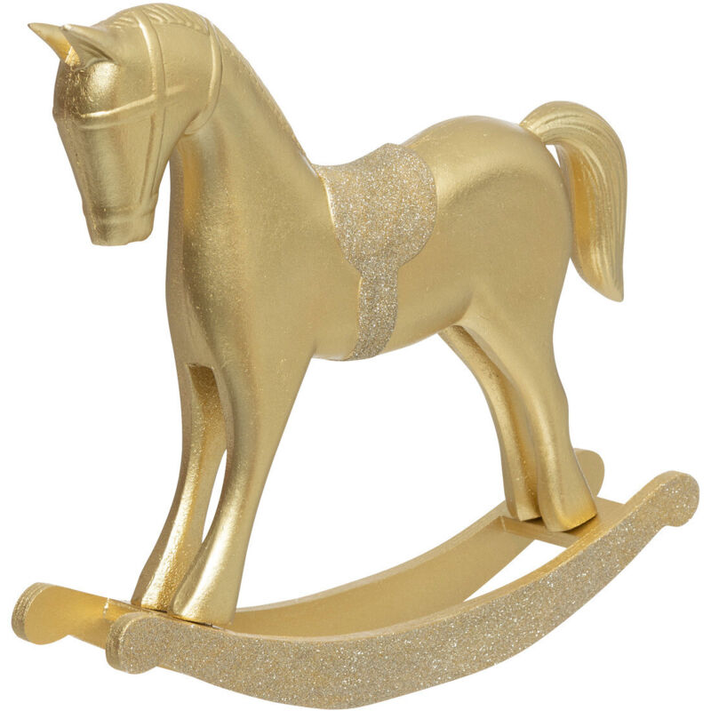 Fééric Lights And Christmas - Déco de Noël Cheval à bascule en Bois doré et pailleté h 35 cm - Feeric Christmas