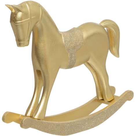 Déco de Noël Cheval à bascule en Bois doré et pailleté H 35 cm - Feeric Christmas