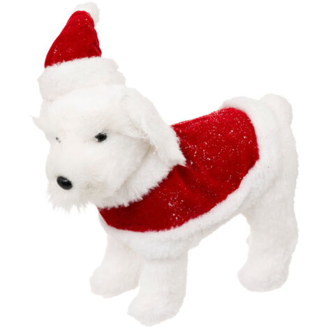 Déco de Noël Chien en habit de Noël Rouge et Blanc H 30 cm - Feeric Christmas