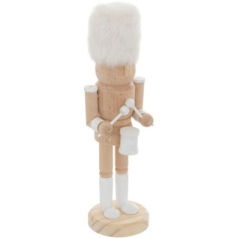 Déco de Noël Figurine Casse-Noisette Bois et fourrure Blanche H 25.5 cm - Feeric Christmas
