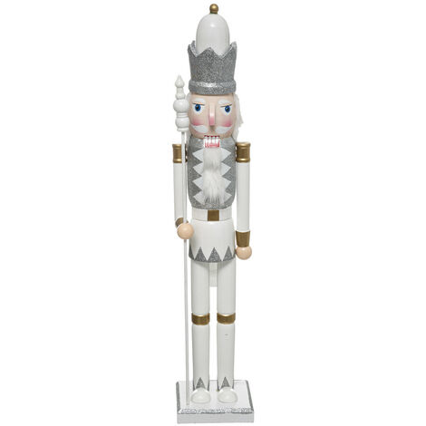 FÉÉRIC LIGHTS AND CHRISTMAS Feeric Christmas - Déco de Noël Grand Figurine Casse Noisette en Bois Blanc et Argent H 60 cm - Blanc / argenté