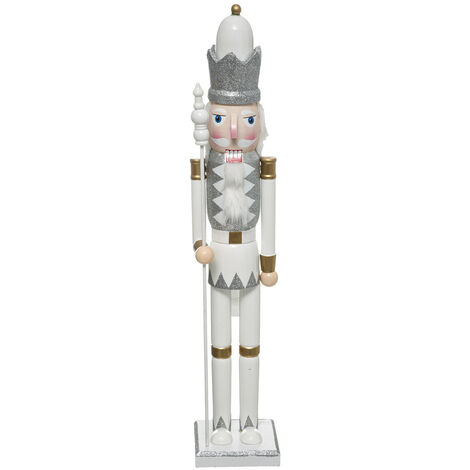 Déco de Noël Grande Figurine Casse Noisette en Bois Blanc et Argent H 60 cm - Feeric Christmas - Blanc / argenté