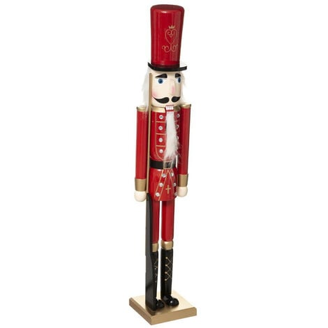 FÉÉRIC LIGHTS AND CHRISTMAS Déco de Noël Grande Figurine Casse Noisette en Bois Rouge H 106 cm - Feeric Christmas