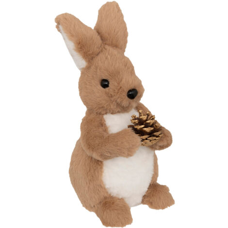 Déco de Noël Lapin fourrure bicolore et pomme de pin doré H 31 cm - Feeric Christmas