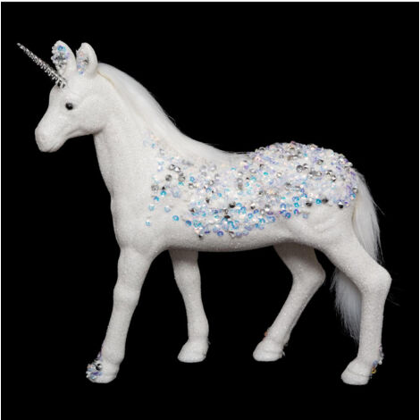 Déco de Noël Licorne Blanc pailleté H 25 cm - Feeric Christmas