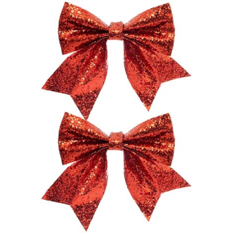 Déco de Noël Lot de 2 Noeuds Rouge pailleté 13 x 15 cm - Feeric Christmas